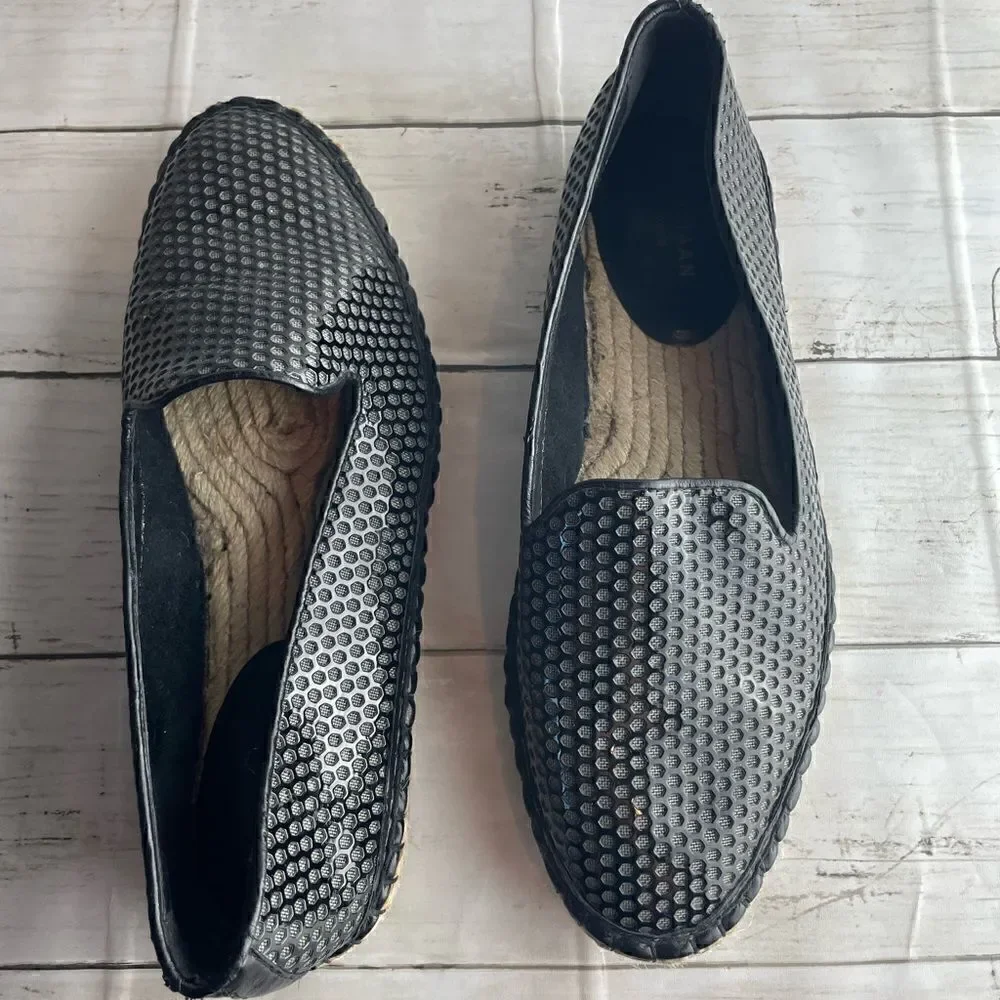 Cole Haan Rielle Perforated Espadrille Slip On Loafer Shoe Faux Patent Leather